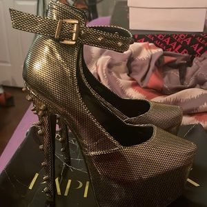 Paper Fox “Zora” gold metallic studded heels